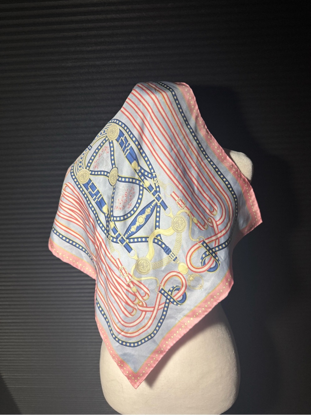 Hermes Silk-Feel Women’s Pink and Blue Patterned Scarf